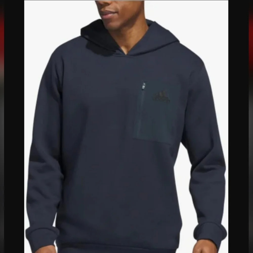 Adidas Mens Navy Large Fleece Pocket Hoodie Active Athletic Running Sweatshirt